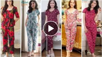 Very Classy Floral Print Trouser Shirt Night Suit Designs Collection For Girls 2020